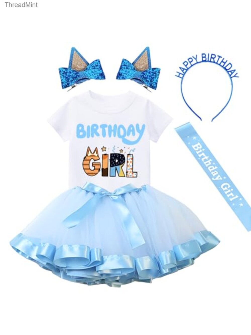 Girls Birthday Outfit Tutu Skirt Set T-Shirt Headband